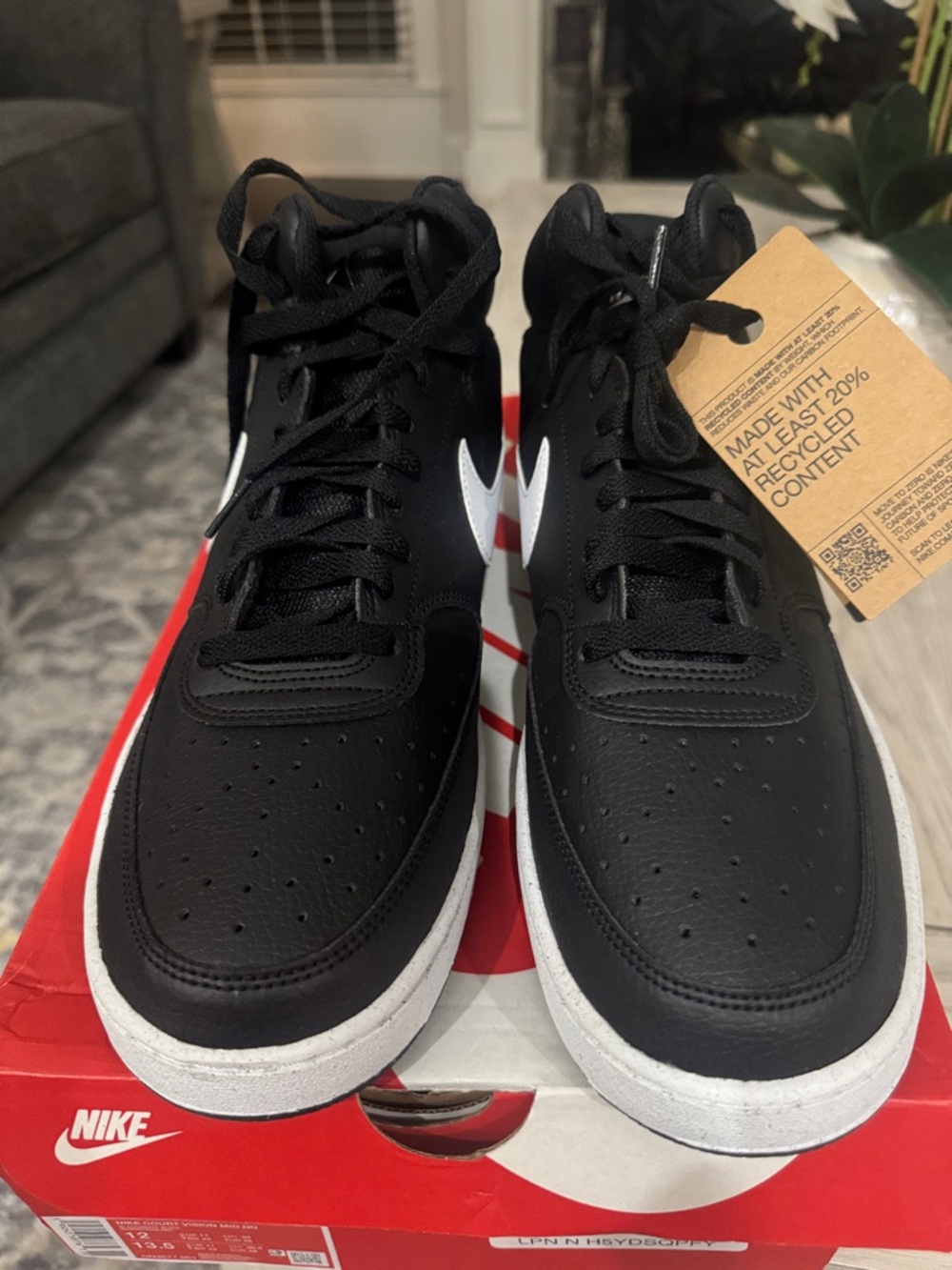 Nike Men’s Court Vision Mid Black with White Swoosh Casual Sneakers